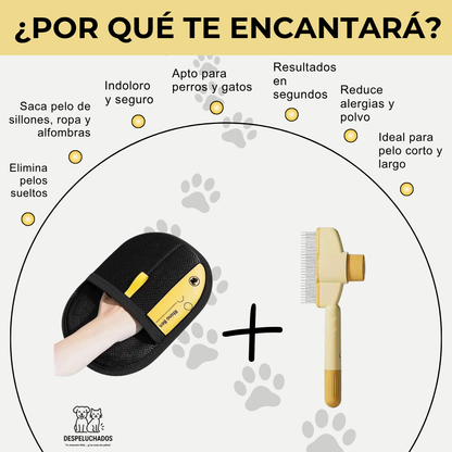 DUO QUITAPELOS PRO (GUANTE + PEINE) - ¡MENOS PELOS, MENOS ESTRÉS!